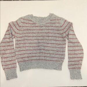 Kids Cropped Striped Gray and Red Sweater- Small